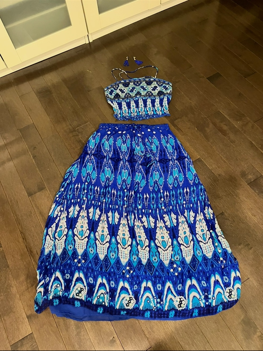Blue Printed Two-Piece Maxi Set